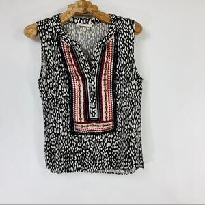 Boho Black Red Embroidered Tank Top Medium